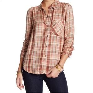 Free People Joplin Plaid Flannel Button Down Shirt